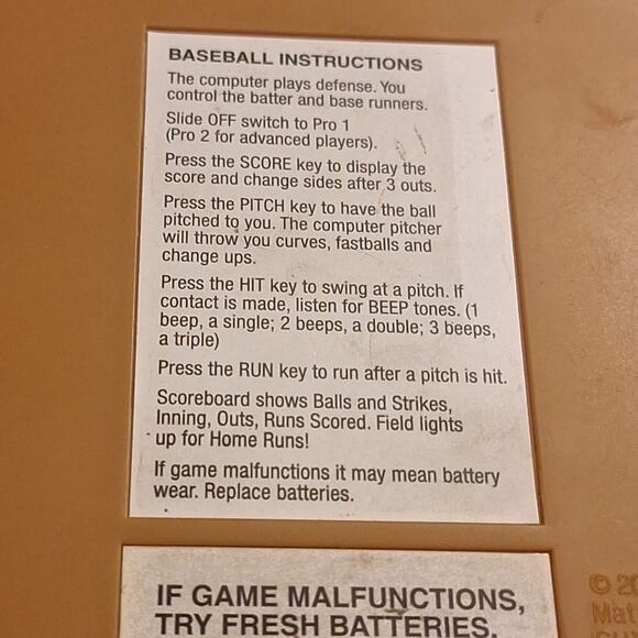 Mattel Handheld 2001 Electronic CLASSIC BASEBALL Game Cleaned tested works - Picture 5 of 5